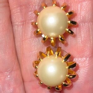 Gold-Tone and Faux Pearl Post and Clutch Earrings